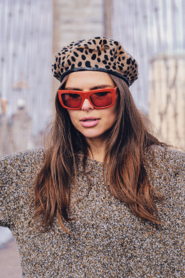 Hat in Shearling with Jaguar Print