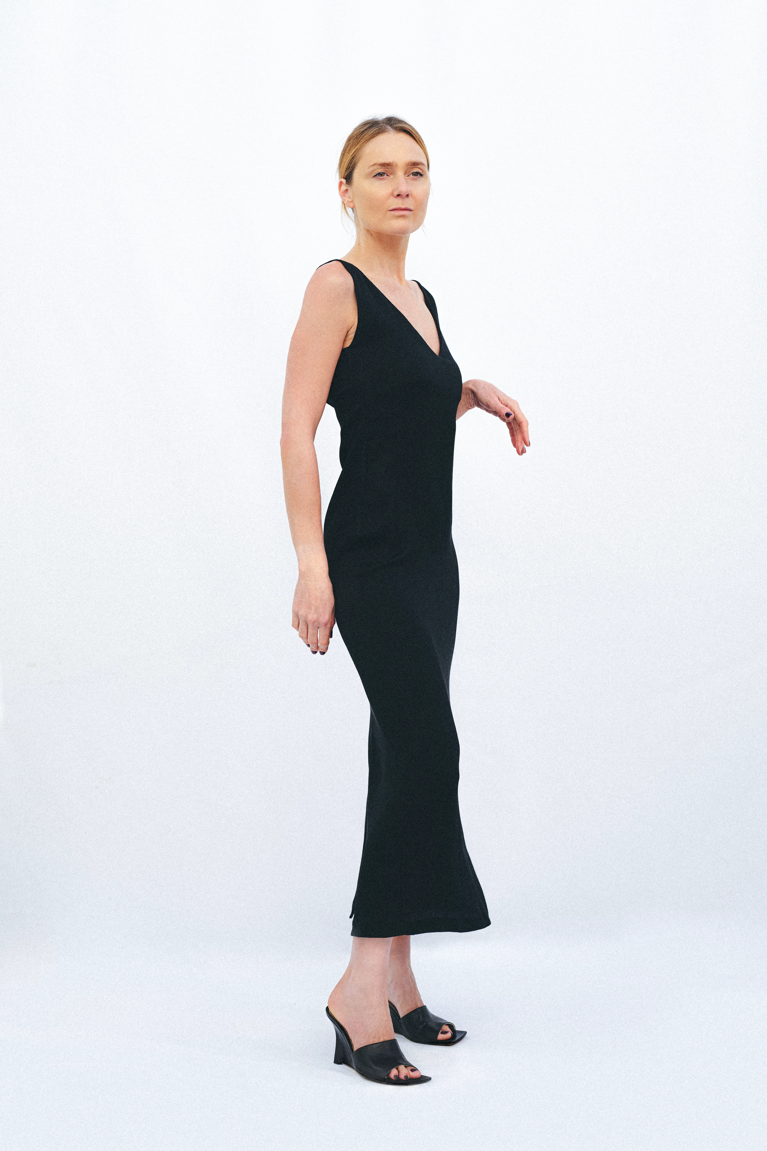 Long V-Neck Dress with Open Back