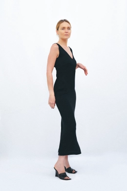 Long V-Neck Dress with Open Back