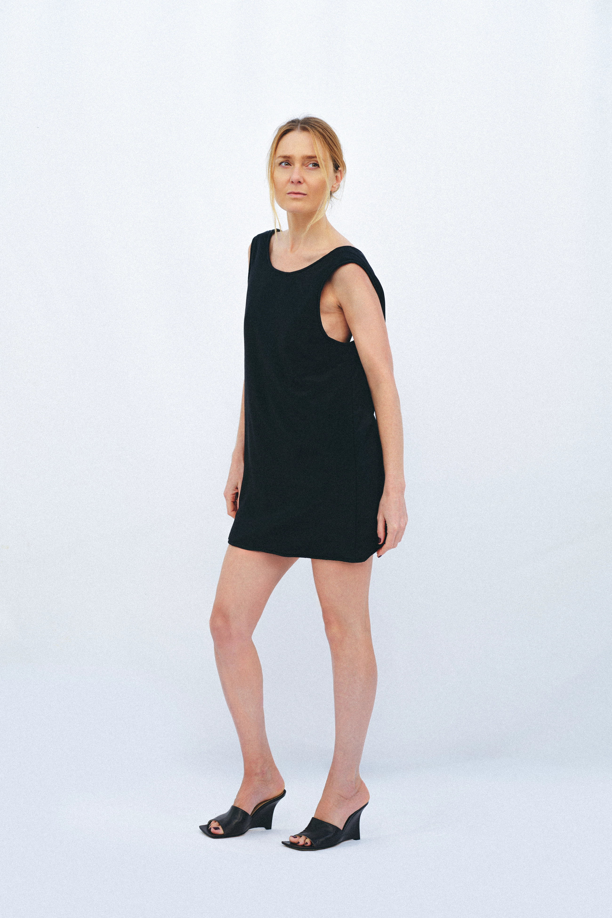 Silk Puffer Dress with Open Back