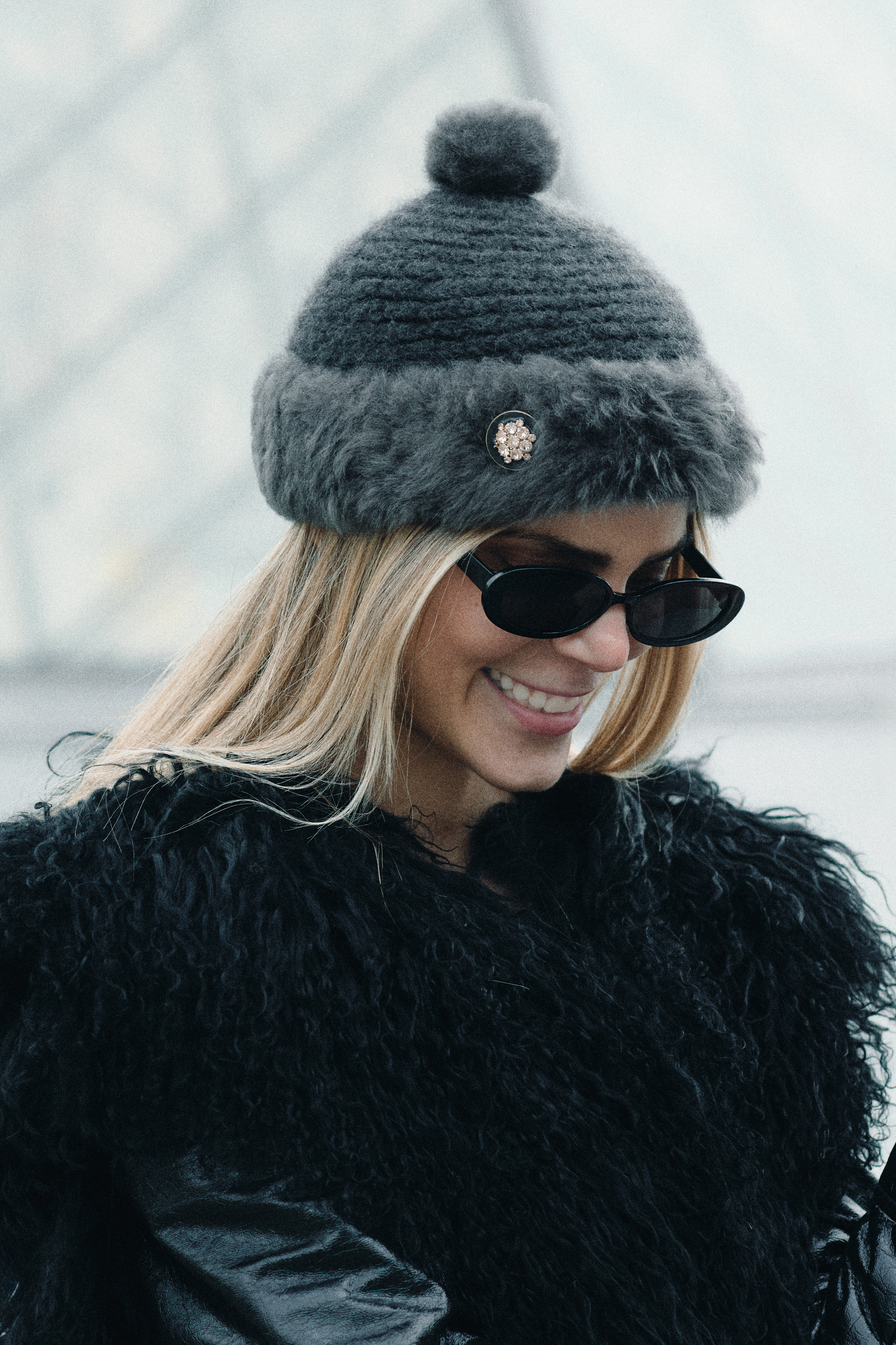Shearling Cashmere Pom Pom Hat